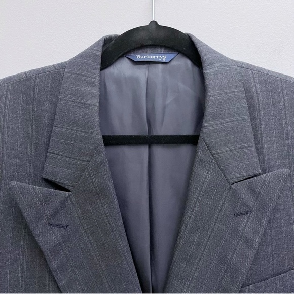 Burberry Vintage Wool Grey Pinstripe Double Breasted Suit Coat Jacket 44R - Picture 2 of 13